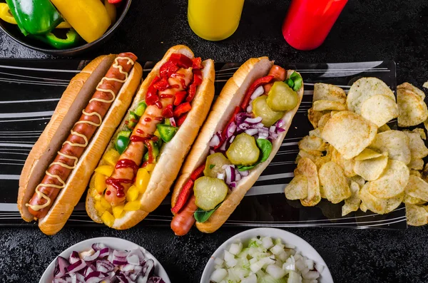 Todos os cães de carne de vaca, variantion de cachorros quentes — Fotografia de Stock