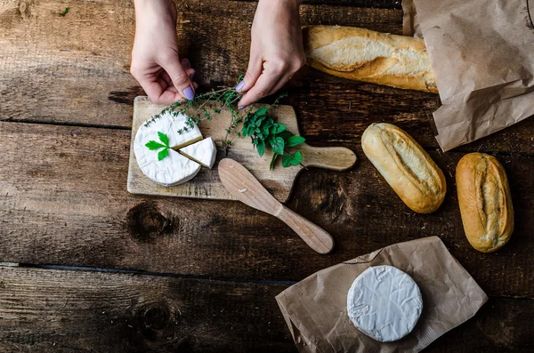Camembert, soft cheese with homemade pastries — Stock Photo, Image