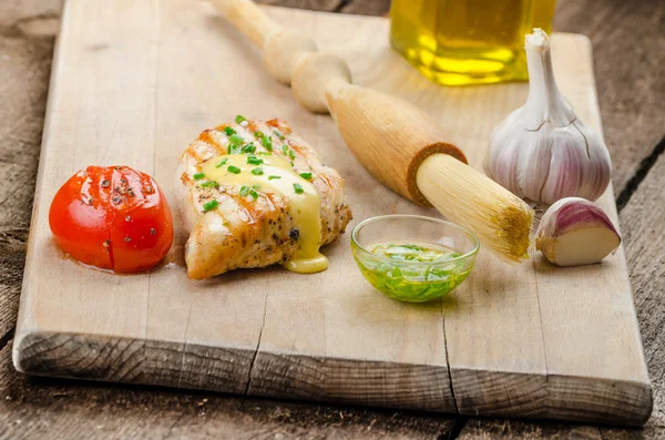 Spicy Chicken steak with hollandaise sauce — Stock Photo, Image