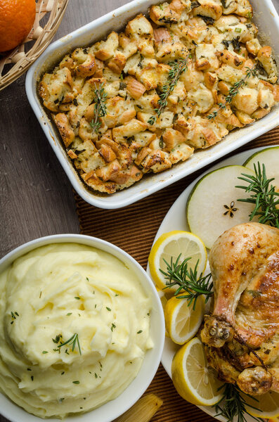 Feasting - stuffed roast chicken with herbs