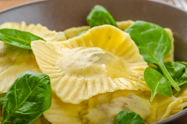 Homemade ravioli stuffed with spinach and ricotta — Stock Photo, Image