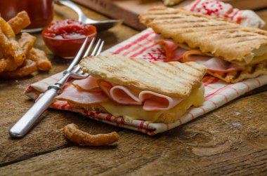 Quick dinner, toast with ham and cheese clipart
