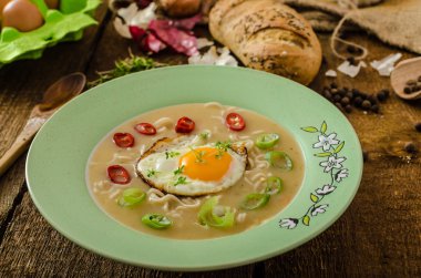 Hhomemade patates, boğa göz yumurta kızarmış.