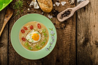 Hhomemade patates, boğa göz yumurta kızarmış.