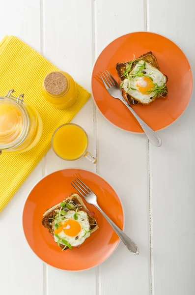 Croque Madame - french baked toast — Stock Photo, Image