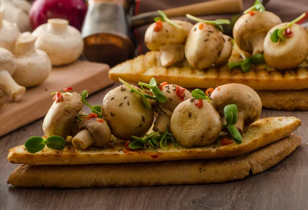 Lesní houby na toastu — Stock fotografie
