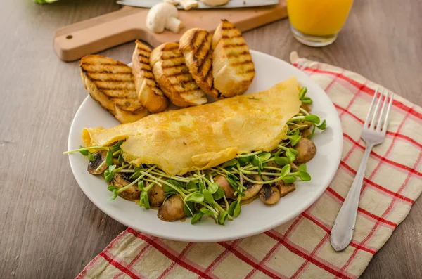 Mushroom and Microgreen Omelet — Stock Photo, Image