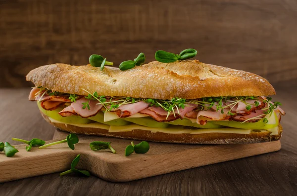 Rustic baguettes with smoked rump — Stock Photo, Image