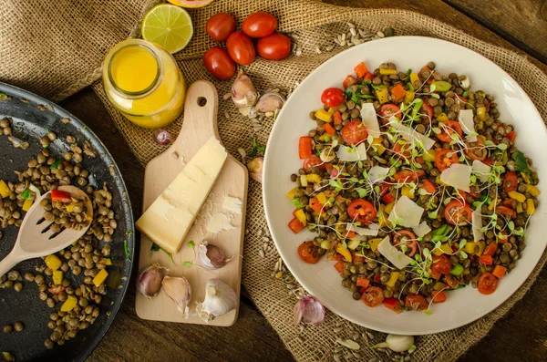 Sıcak salata ve mercimek, biyo sağlıklı