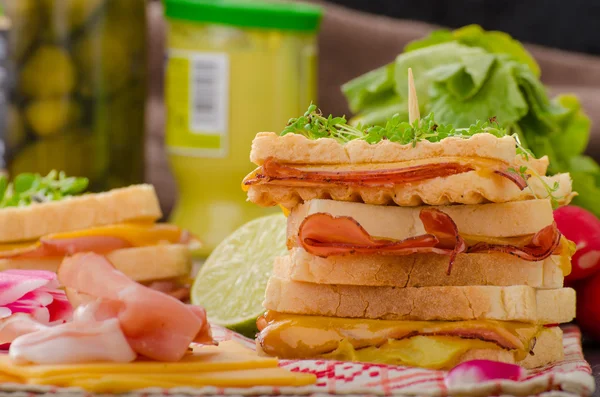 Reuben sandwich z kapusta, wołowiny i pikantny sos — Zdjęcie stockowe