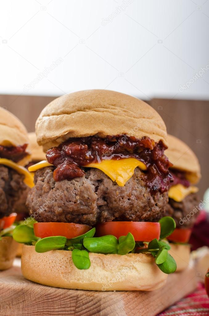 Beef Sliders with homemade barbecue sauce Stock Photo by ©Peteer 67546311