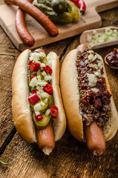 Chilli a vegetariánské hot dog — Stock fotografie