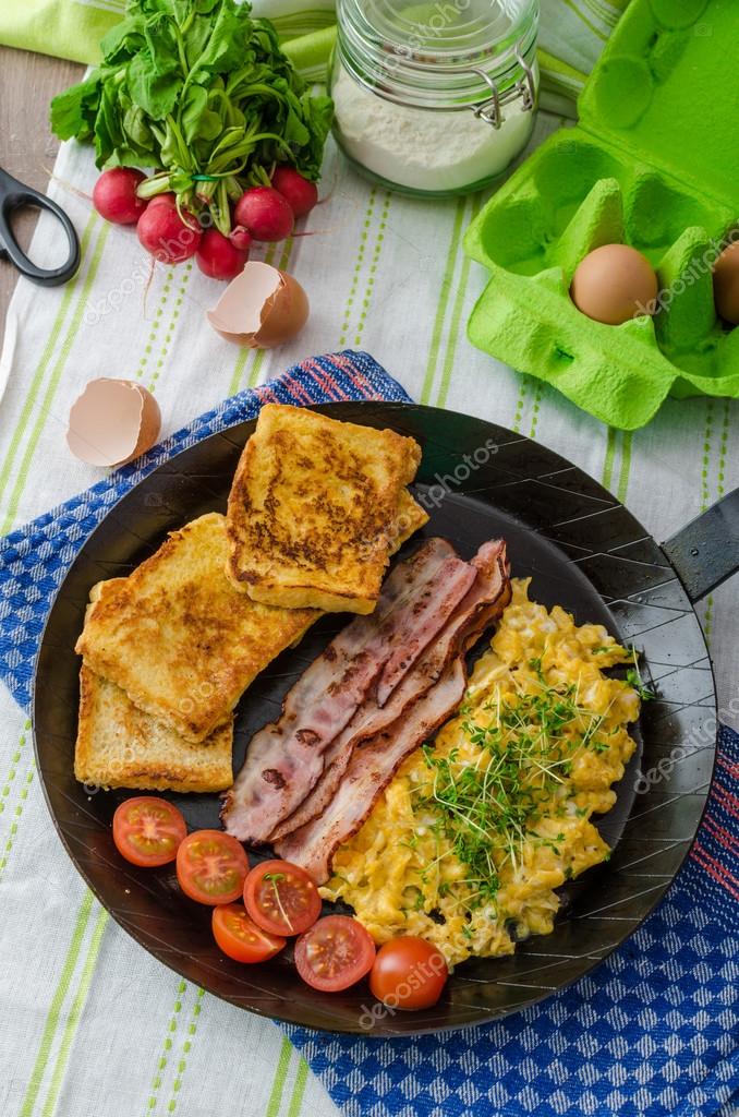 Scrambled Eggs With Bacon And French Toast Stock Photo By C Peteer
