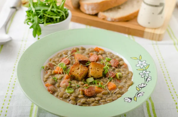 Lentil soup with Viennese sausage — Stock Image Lentil soup with Viennese sausage Stock Picture