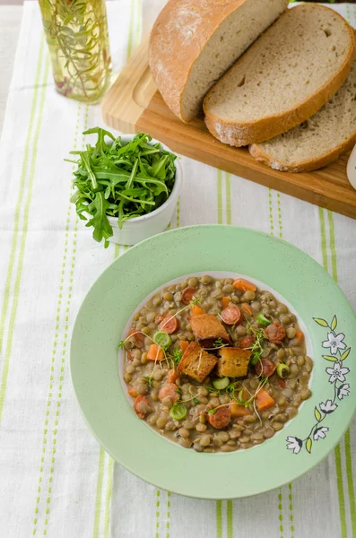Lentil soup with Viennese sausage — Stock Image Lentil soup with Viennese sausage Stock Image