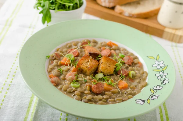 Lentil soup with Viennese sausage — Stock Image Lentil soup with Viennese sausage Stock Photo