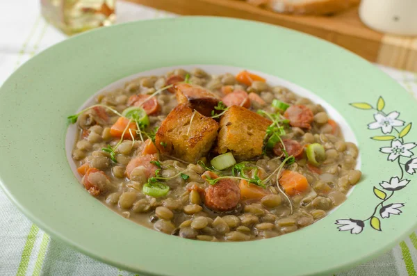 Lentil soup with Viennese sausage — Stock Image Lentil soup with Viennese sausage Stock Picture
