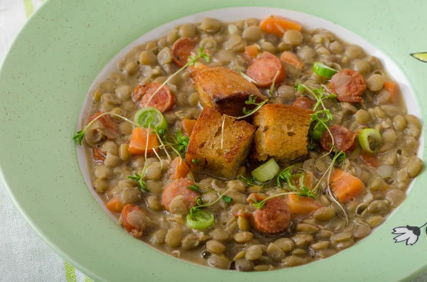 Lentil soup with Viennese sausage — Stock Image Lentil soup with Viennese sausage Royalty Free Stock Images