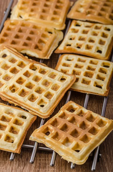 Waffles with bananas, nuts and chocolate — Stock Photo, Image