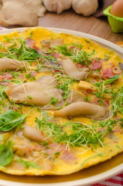 Füme et ve mantarlı omlet