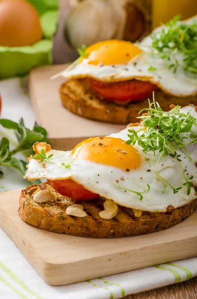 Egészséges vacsorát panini pirítós, a tojás és a növényi — Stock Fotó