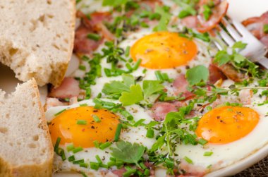 Spring omelette with bacon, egg and herbs clipart