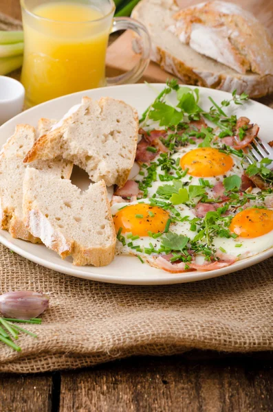 Tortilla de primavera con tocino, huevo y hierbas — Foto de Stock