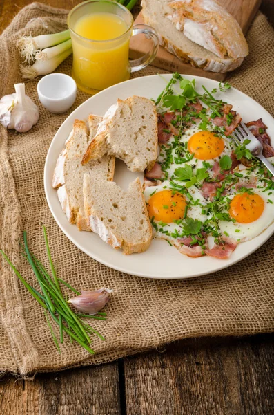 Tortilla de primavera con tocino, huevo y hierbas — Foto de Stock