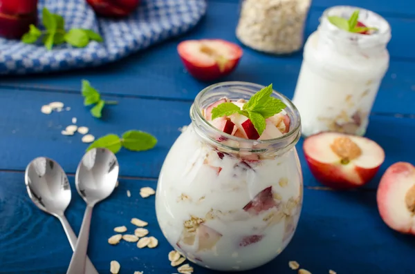 Krajowych jogurt z owocami i muesli — Zdjęcie stockowe