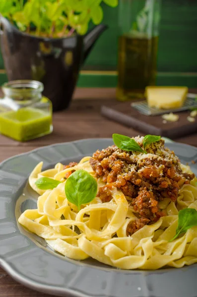 Fettuccine con salsa bolognese — Foto Stock