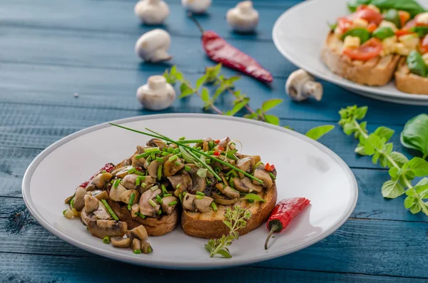 Bruschetta 2 rodzaje - classic i grzyby — Zdjęcie stockowe