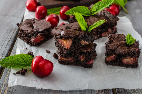 Chocolate brownies with cherries — Stock Photo, Image