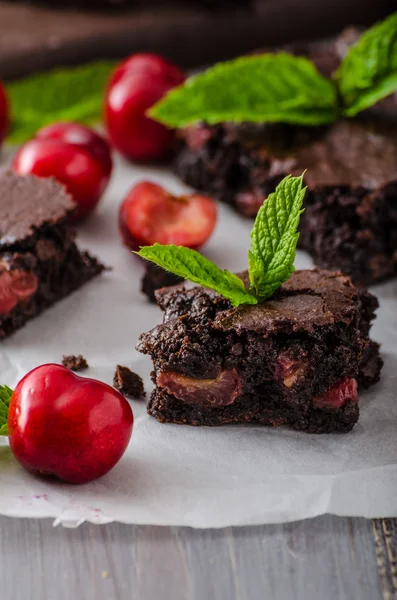 Chocolate brownies with cherries — Stock Photo, Image