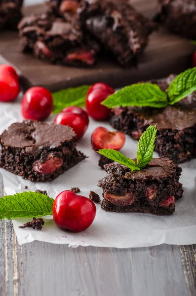 Chocolate brownies with cherries — Stock Photo, Image