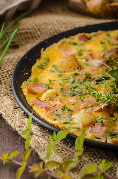 Tortilla de huevo con jamón y hierbas —  Fotos de Stock