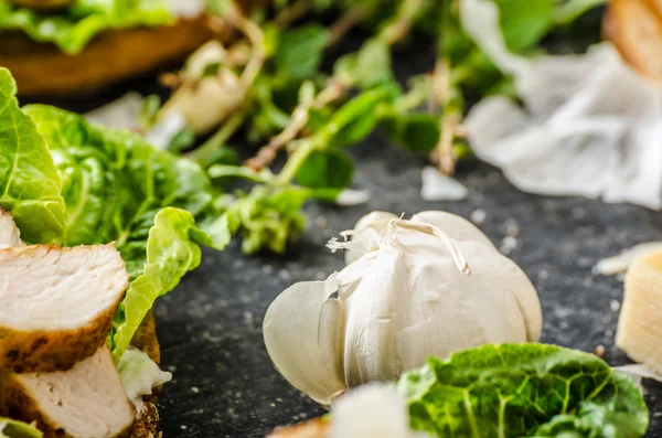 Ceasar salad on panini toast — Stock Photo, Image