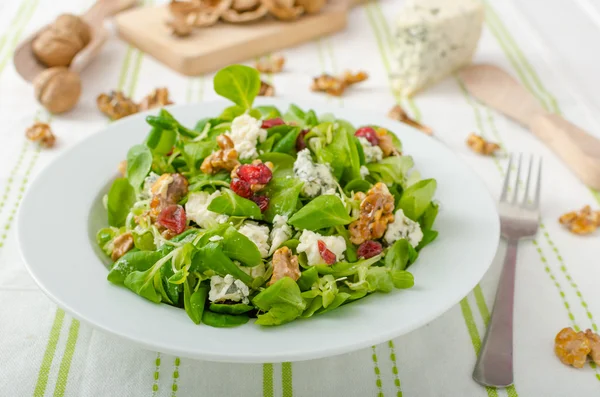 Salad with blue cheese and balsamic dressing — Stock Photo, Image