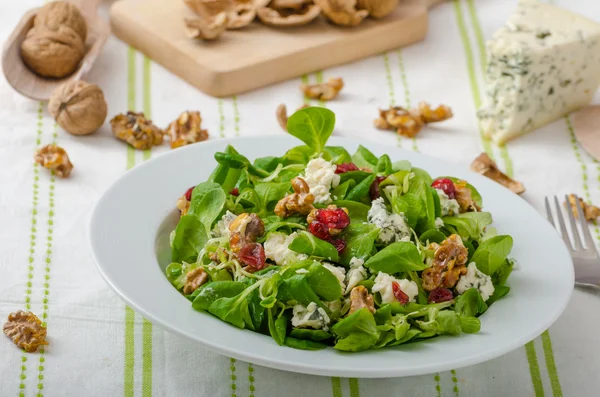 Salade met blauwe kaas en balsamico dressing — Stockfoto