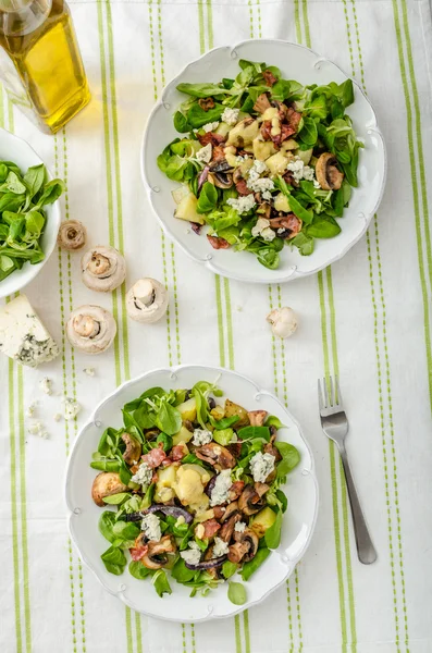 Salad dengan kentang baru dan keju biru — Stok Foto