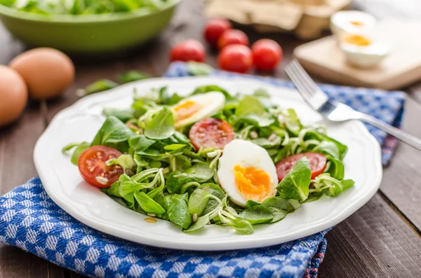 Feldsalat, hartgekochte Eier — Stockfoto