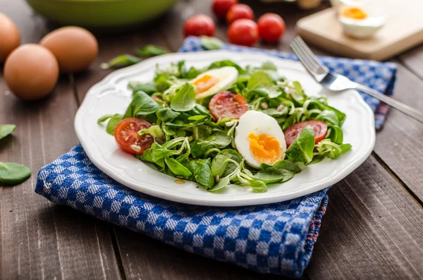 Lambs lettuce salad, hard-boiled eggs — Stock Photo, Image