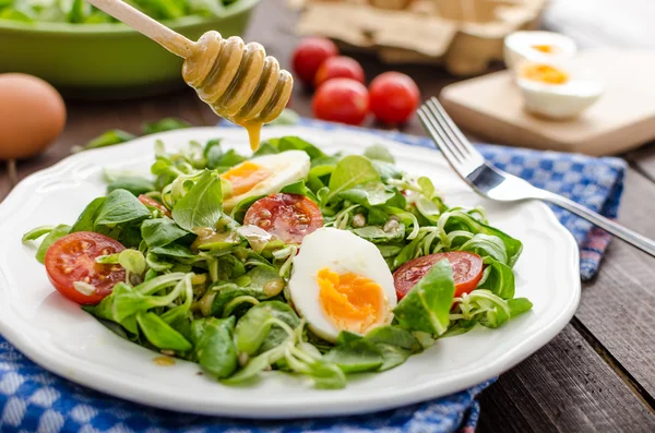 Lammeren sla salade, hardgekookte eieren — Stockfoto