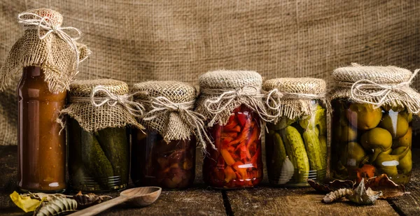 Cooked vegetables, pickles, homemade ketchup Stock Image