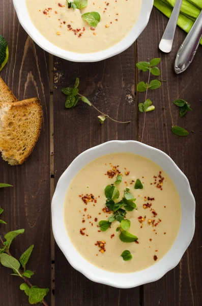 Cremige Zucchini-Suppe mit Chili und Oregano — Stockfoto