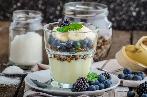 Vanillepudding mit Beeren — Stockfoto