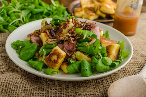 Gnocchi de patata con ensalada y cebolla — Foto de Stock