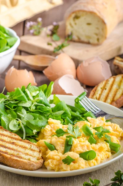 Scrambled eggs with salad — Stock Photo, Image