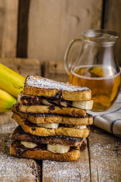 French toast filled banana and chocolate — Stok fotoğraf