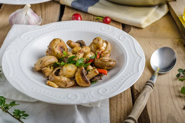 Fresh mushroom salad with chilli and herbs — Stock Photo, Image