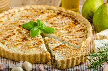 French quiche stuffed cheese and pears clipart
